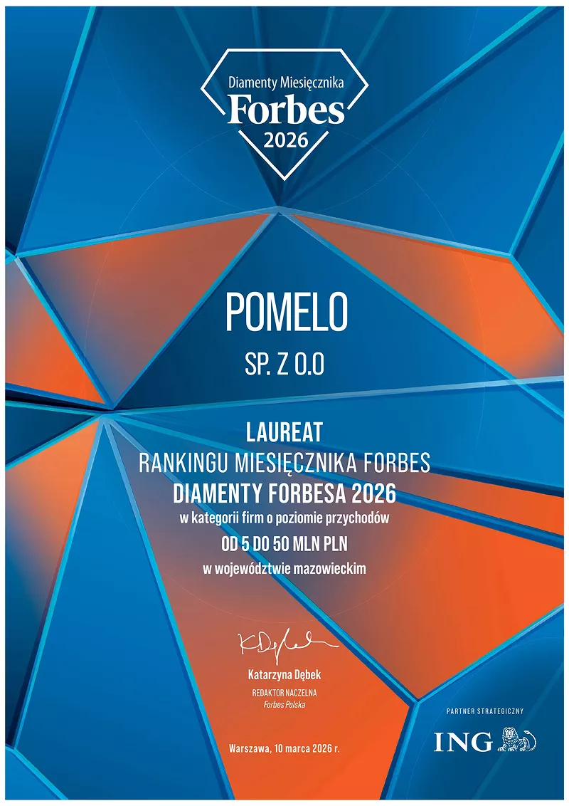 Dyplom Diamenty Miesięcznika Forbes 2026 dla Pomelo Sp. z o.o.