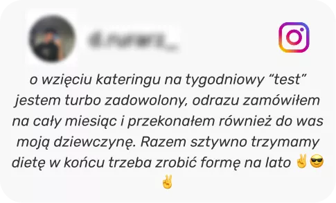 Instagram post about trying a weekly catering service; speaker is very satisfied, plans to order for a month and persuade his girlfriend, aiming to stay on a diet for summer.