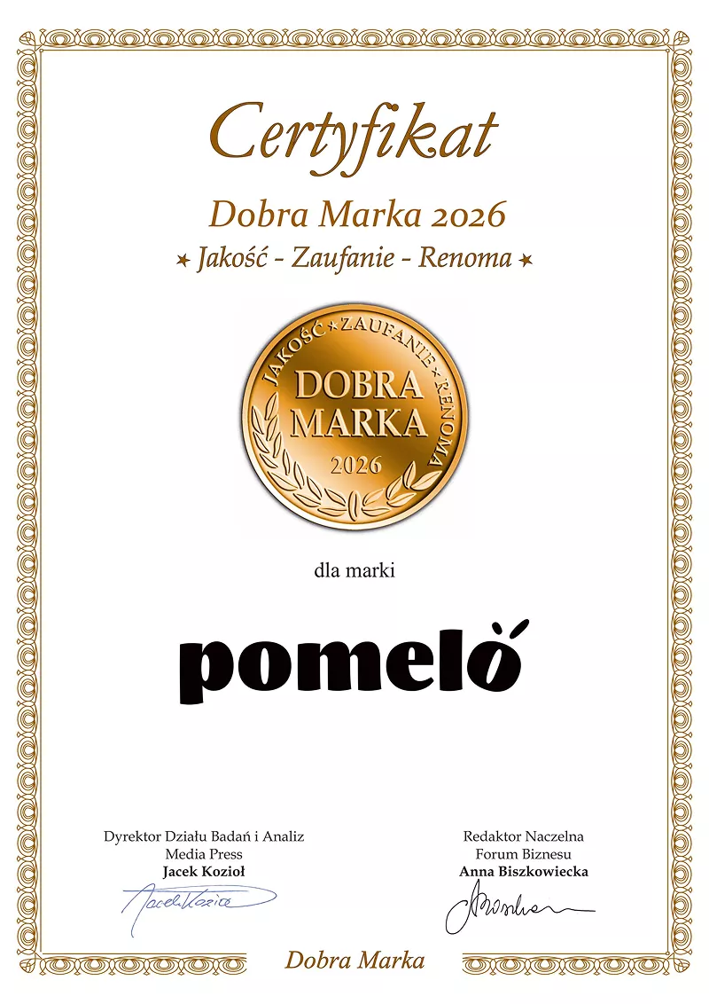 Certyfikat Dobra Marka 2026 – Jakość, Zaufanie, Renoma dla marki Pomelo